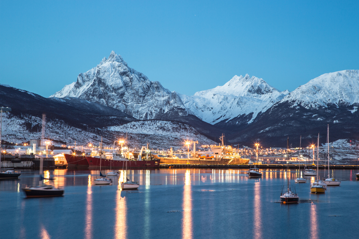 Amazing view of Ushuaia city at night